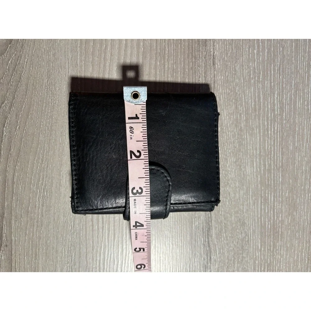 Genuine Black Leather Trifold Wallet Snap Closure Zip Coin Pocket ID Window